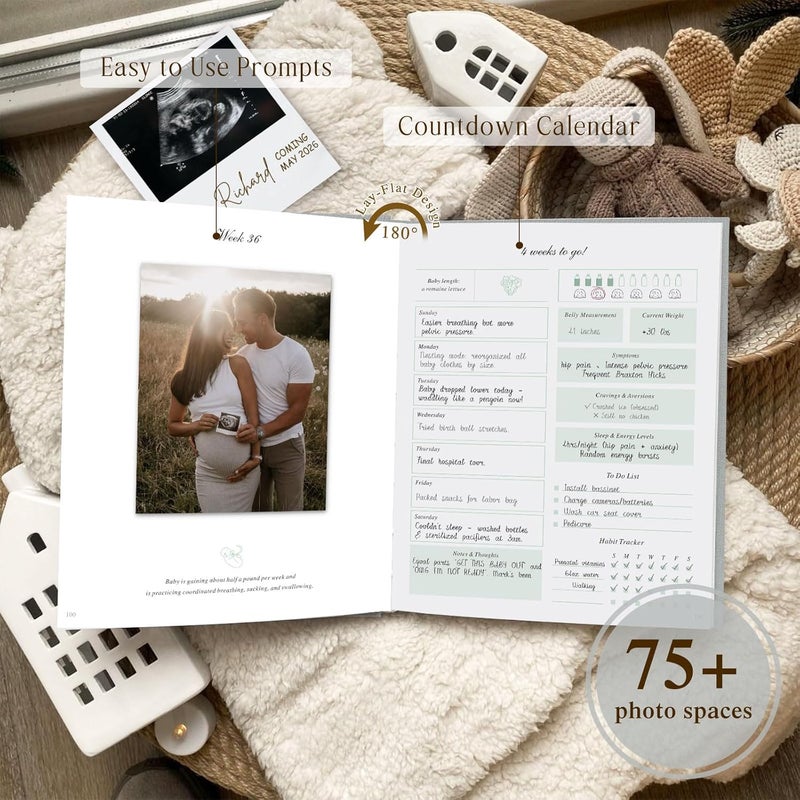 Lanpn My Pregnancy Journal Memory Book for First Time Mom, 156 Page Pregnant Announcement Must Have Planner, Pregnancy Tracking Diary Scrapbook Keepsake Gift for Mom to Be Expecting New Parent Grey - Image 5
